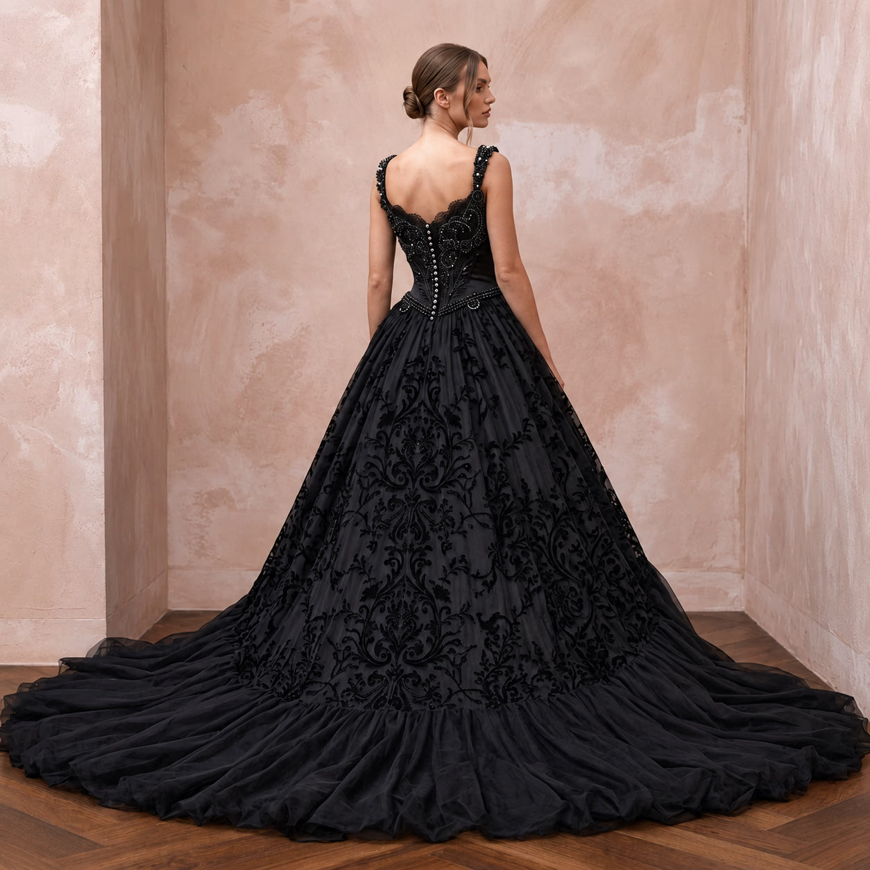 Dramatic Black Tulle Gothic Ball Gown Wedding Dress for Themed Ceremony Secondary image