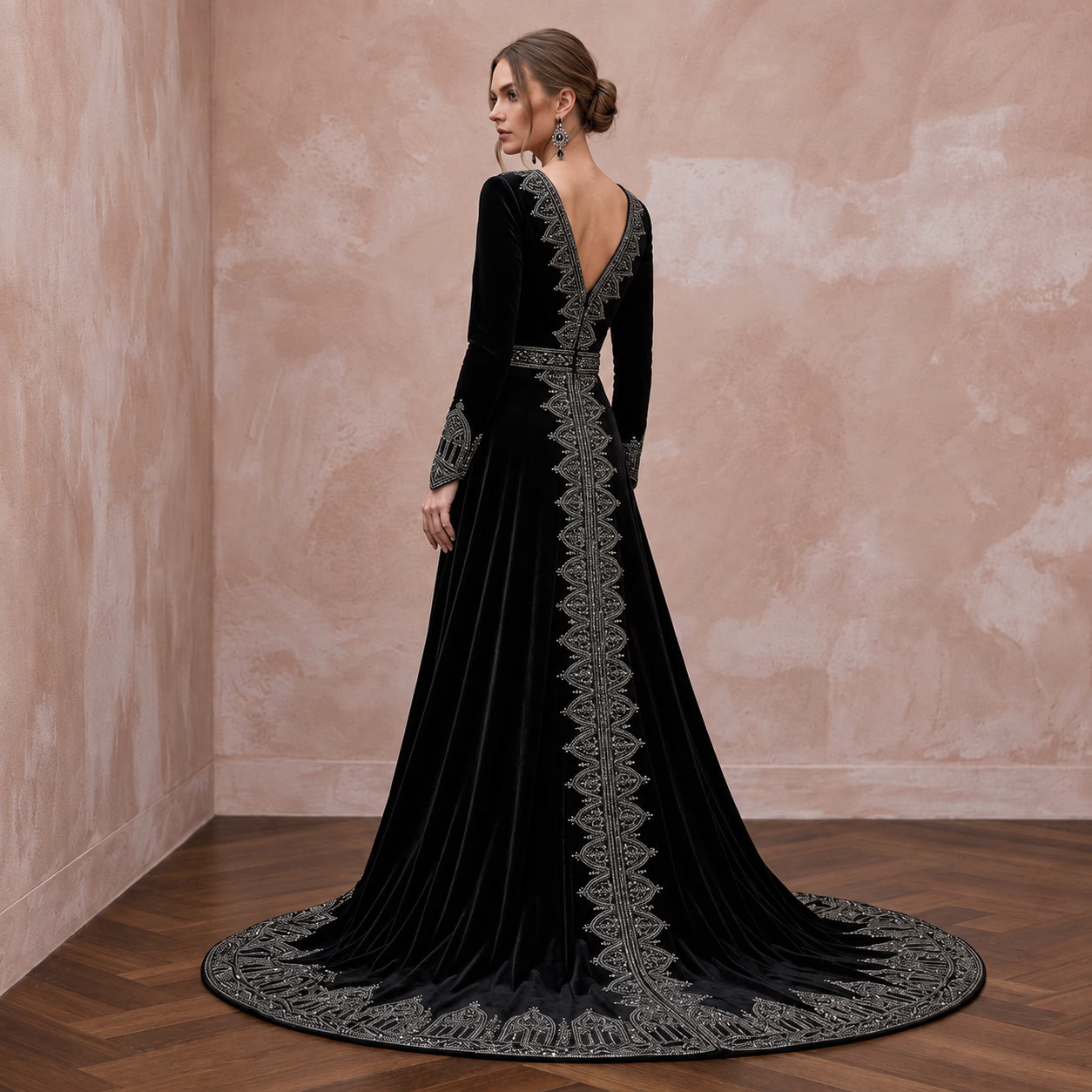 Dramatic Black Velvet Long Sleeve Gothic Wrap Bridal Gown Secondary image