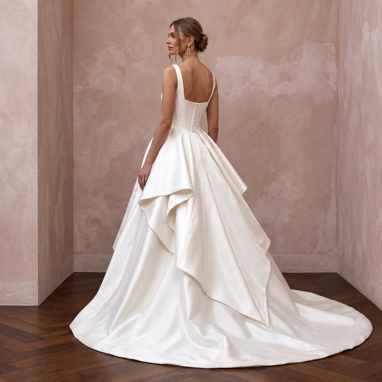 Dramatic Ivory Mikado Silk High-Low Ball Gown for Modern Art Gallery Venue Secondary image