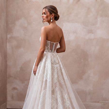 Dramatic Lace Wedding Dress with Detachable Train for a Formal Wedding