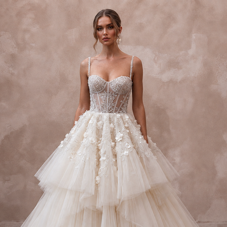 Dramatic Tulle Bridal Gown for a Formal Wedding Reception - Apparel & Accessories > Clothing > Wedding & Bridal Party Dresses > Wedding Dresses - Mignonette Bridal