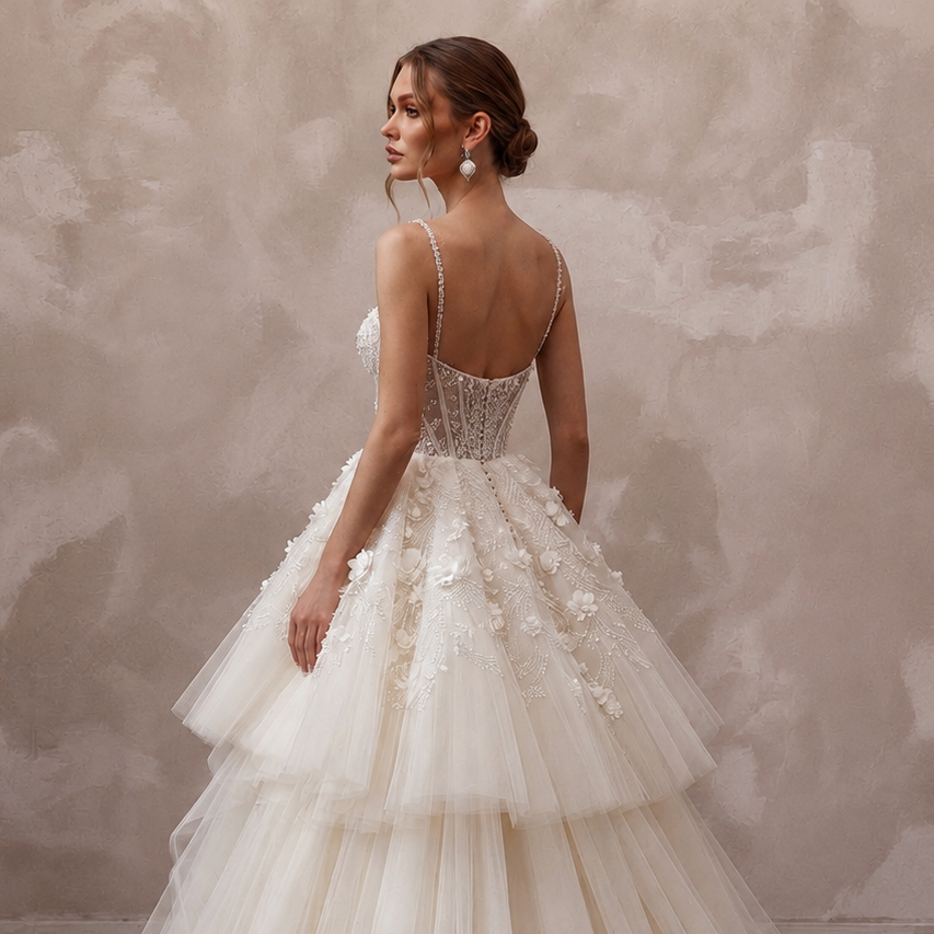 Dramatic Tulle Bridal Gown for a Formal Wedding Reception - Apparel & Accessories > Clothing > Wedding & Bridal Party Dresses > Wedding Dresses - Mignonette Bridal