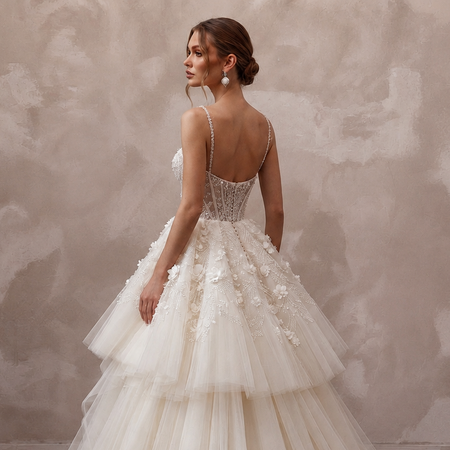 Dramatic Tulle Bridal Gown for a Formal Wedding Reception - Apparel & Accessories > Clothing > Wedding & Bridal Party Dresses > Wedding Dresses - Mignonette Bridal