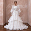 Dramatic White Organza Bishop Sleeve Bridal Gown for Engagement Shoot