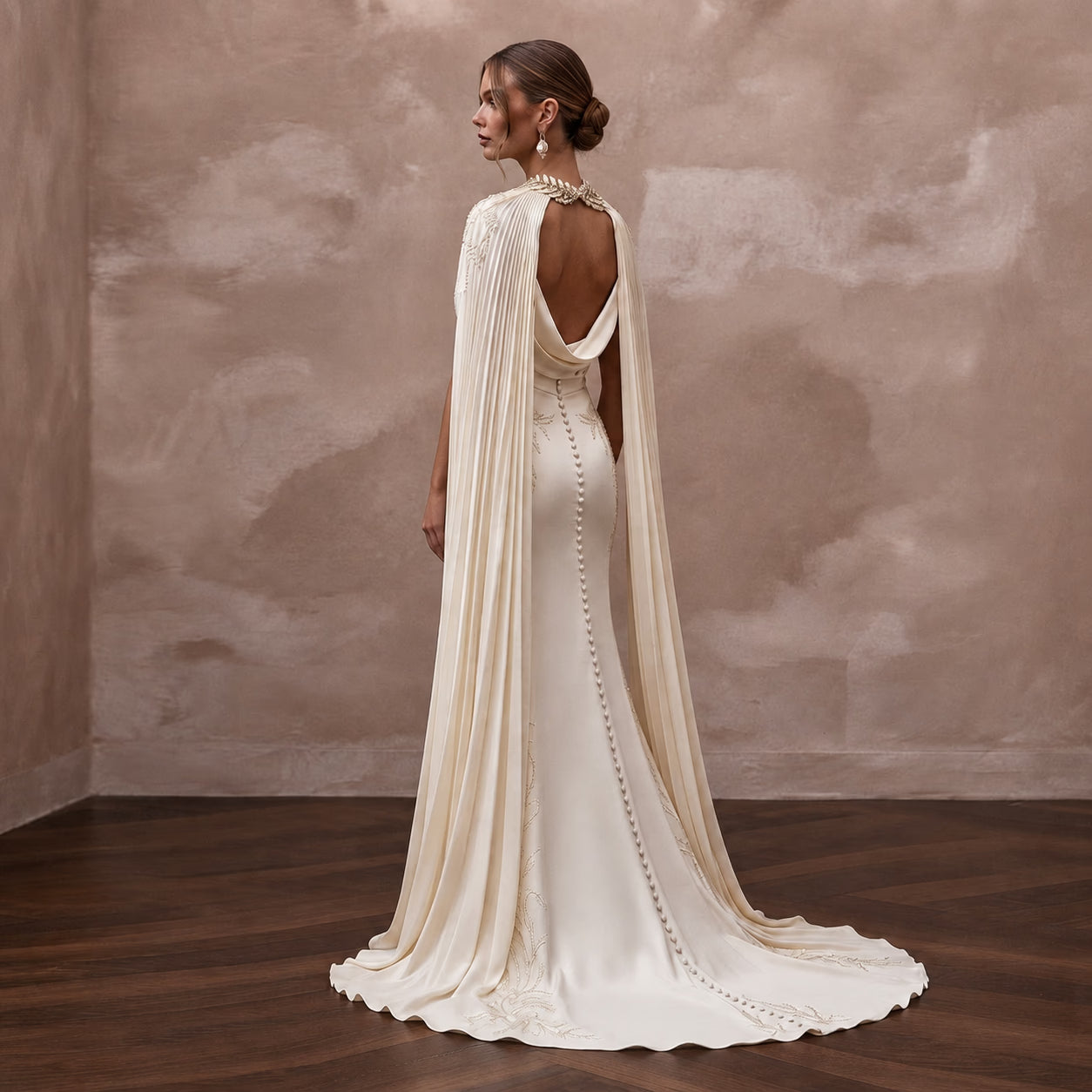 Draped Cream Liquid Satin A-Line Bridal Gown for Grecian-Themed Rehearsal Secondary image