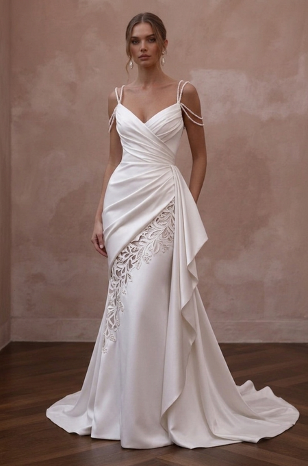 Draped Satin Wedding Dresses with Graceful Silhouettes