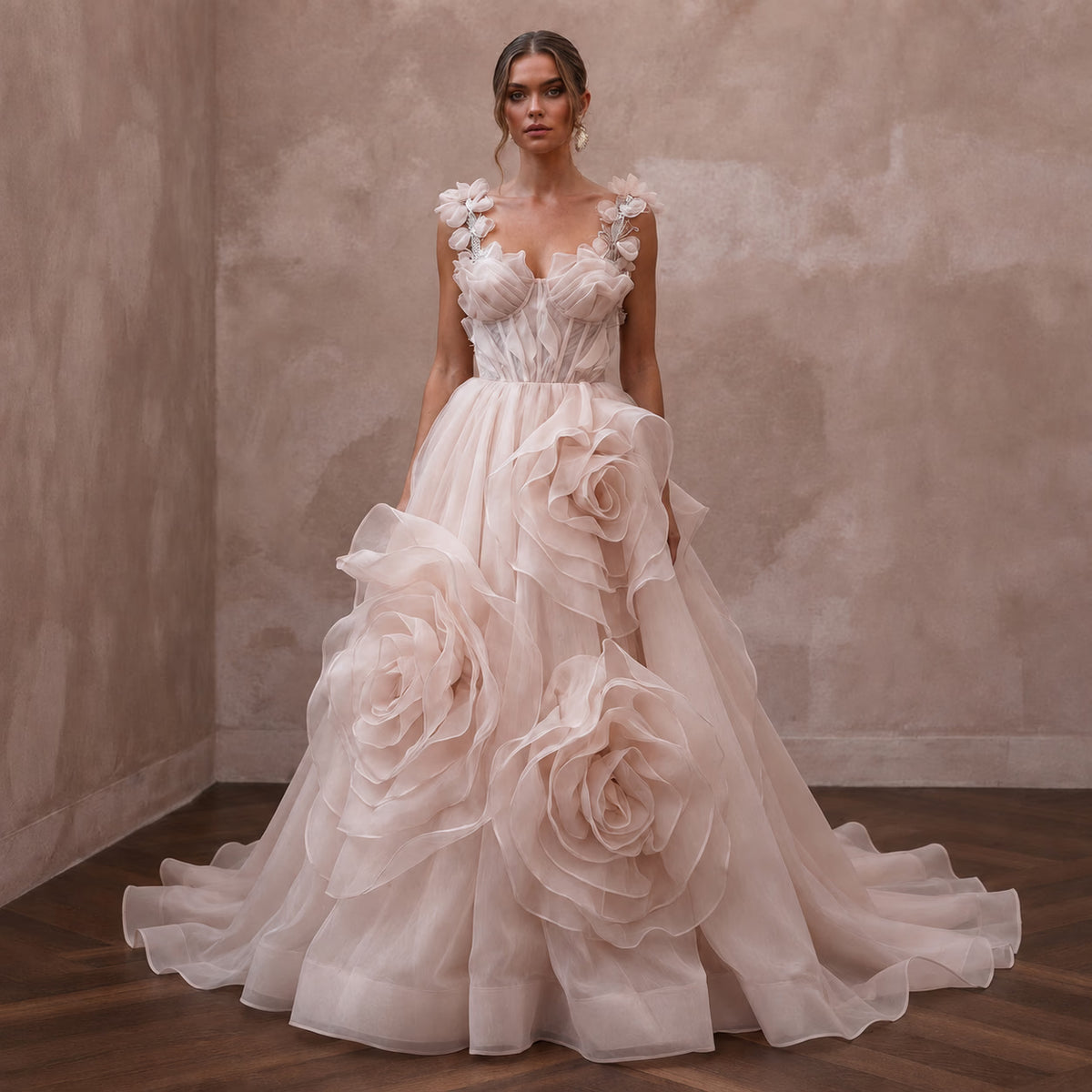 Dreamy Blush Organza Ball Gown Wedding Dress for Bridal Shower - Apparel & Accessories > Clothing > Wedding & Bridal Party Dresses > Wedding Dresses - Mignonette Bridal
