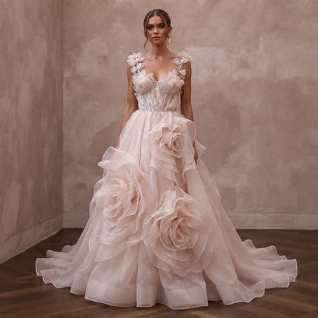 Dreamy Blush Organza Ball Gown Wedding Dress for Bridal Shower