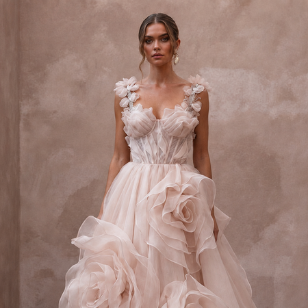 Dreamy Blush Organza Ball Gown Wedding Dress for Bridal Shower