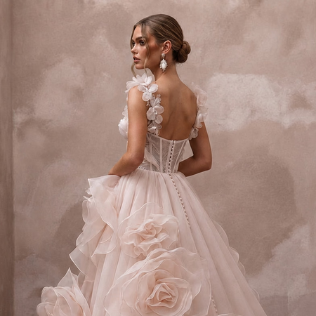 Dreamy Blush Organza Ball Gown Wedding Dress for Bridal Shower - Apparel & Accessories > Clothing > Wedding & Bridal Party Dresses > Wedding Dresses - Mignonette Bridal