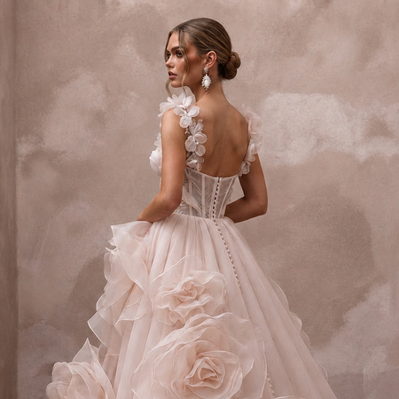 Dreamy Blush Organza Ball Gown Wedding Dress for Bridal Shower