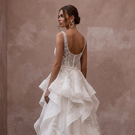 Dreamy Ivory Ruffled Organza Gown for Rehearsal Dinner Dance - Apparel & Accessories > Clothing > Wedding & Bridal Party Dresses > Wedding Dresses - Mignonette Bridal
