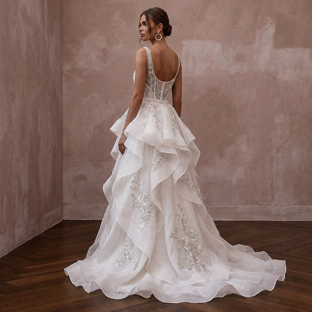 Dreamy Ivory Ruffled Organza Gown for Rehearsal Dinner Dance Secondary image