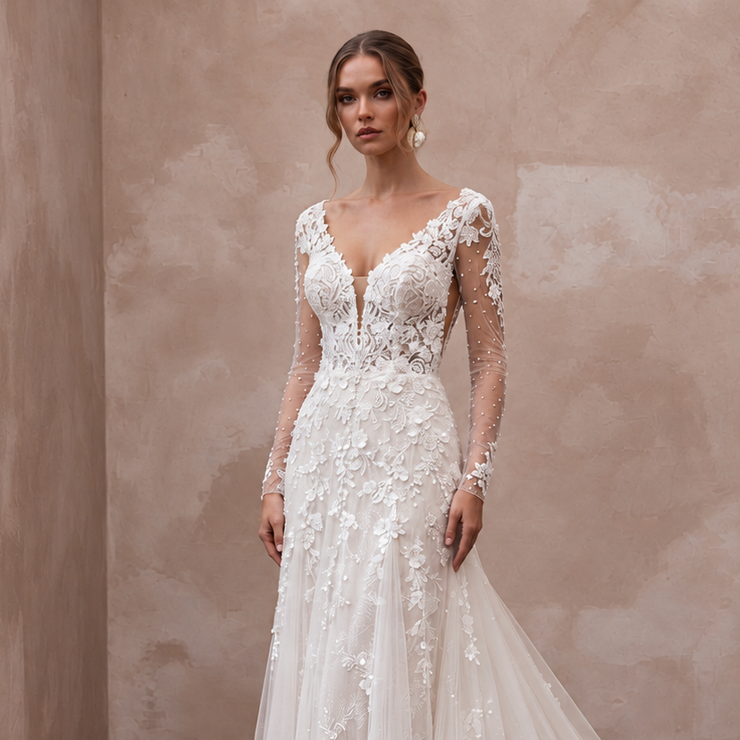 Dreamy Lace Bridal Dress with Illusion Sleeves