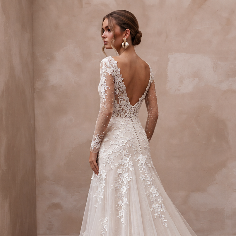 Dreamy Lace Bridal Dress with Illusion Sleeves