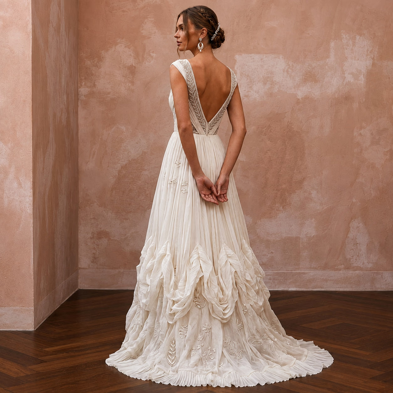 Dreamy Off-White Crinkled Silk Chiffon Dress for Anniversary Secondary image