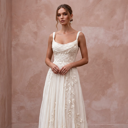 Dreamy Off-White Crinkled Silk Chiffon Wedding Dress for Anniversary