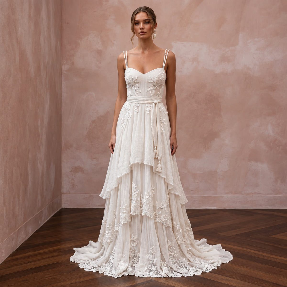 Dreamy Off-White Gauze Boho Bridal Gown for Post-Wedding Picnic