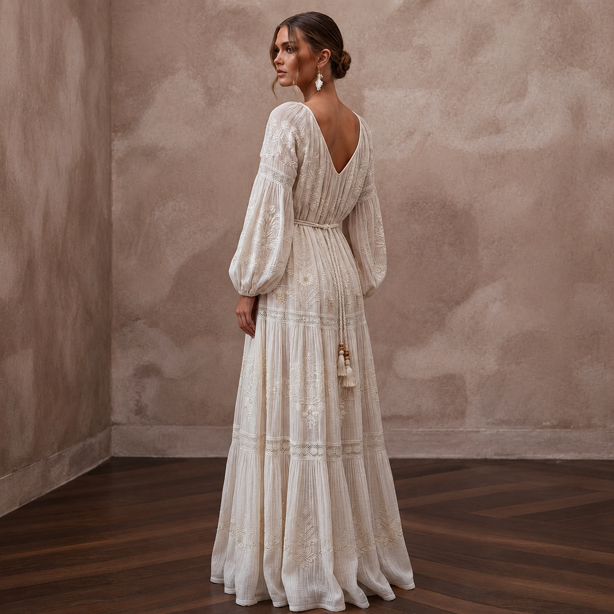 Dreamy Off-White Gauze Boho Dress for Post-Wedding Picnic