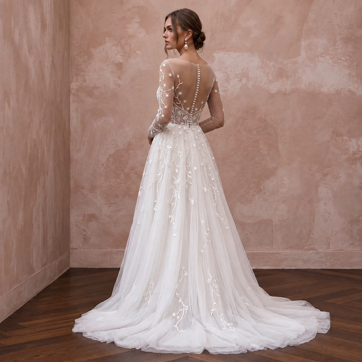 Dreamy Tulle Bridal Dress with Illusion Sleeves Secondary image