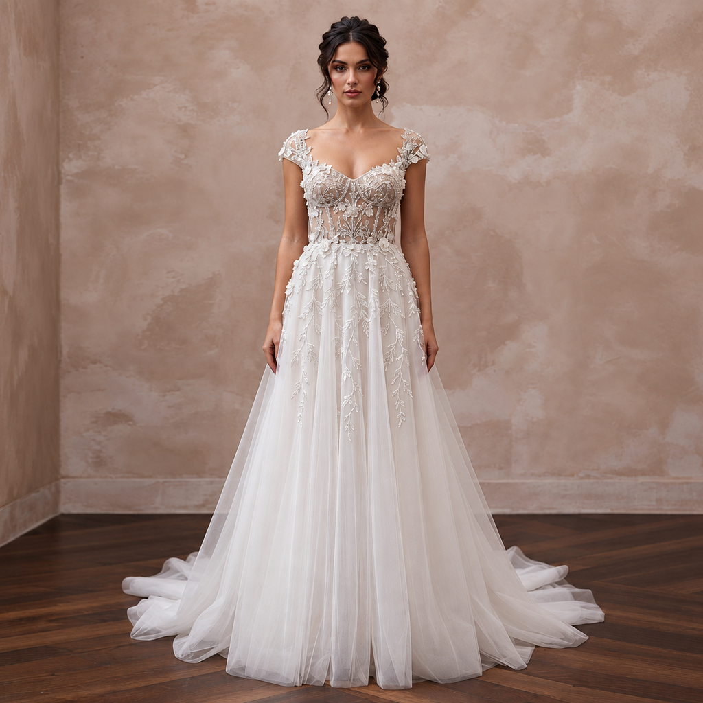 Dreamy Tulle Bridal Gown with Embroidered Bodice