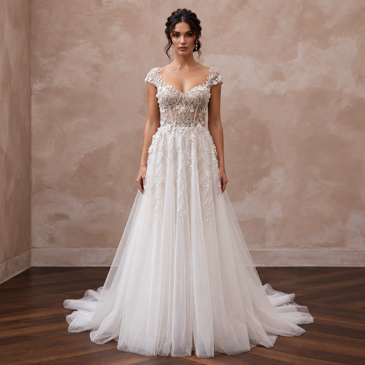 Dreamy Tulle Bridal Gown with Embroidered Bodice