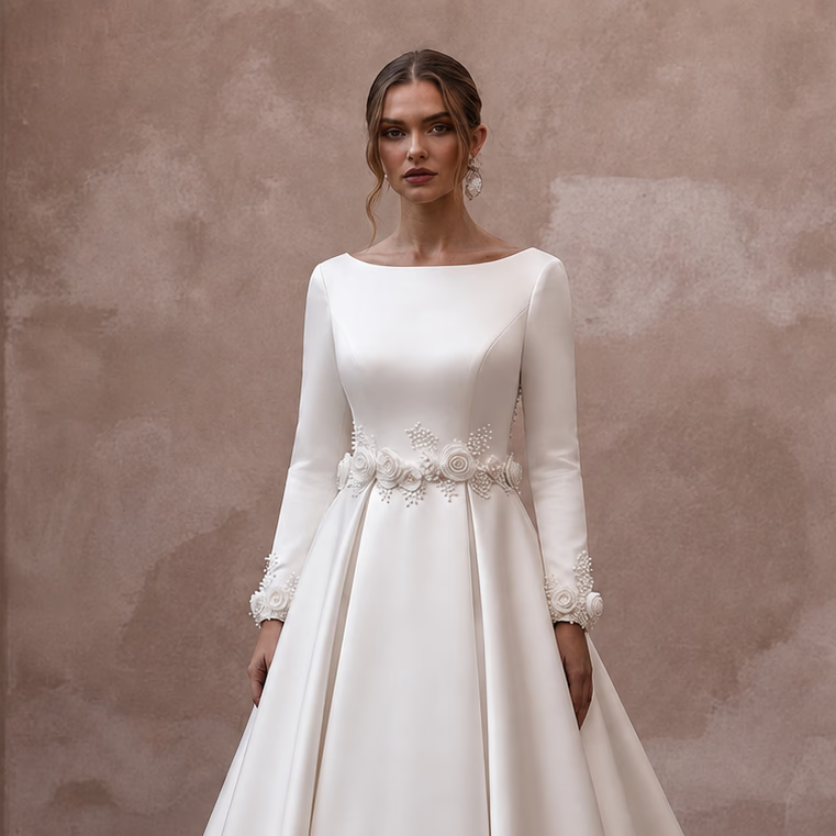 Duchess Satin A - Line Wedding Dresses with Classic Charm - Apparel & Accessories > Clothing > Wedding & Bridal Party Dresses > Wedding Dresses - Mignonette