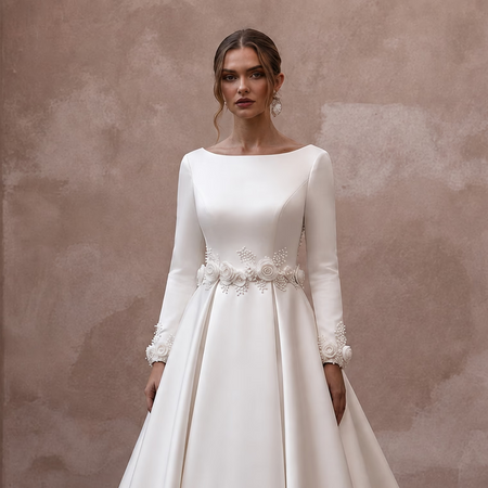 Duchess Satin A - Line Wedding Dresses with Classic Charm - Apparel & Accessories > Clothing > Wedding & Bridal Party Dresses > Wedding Dresses - Mignonette