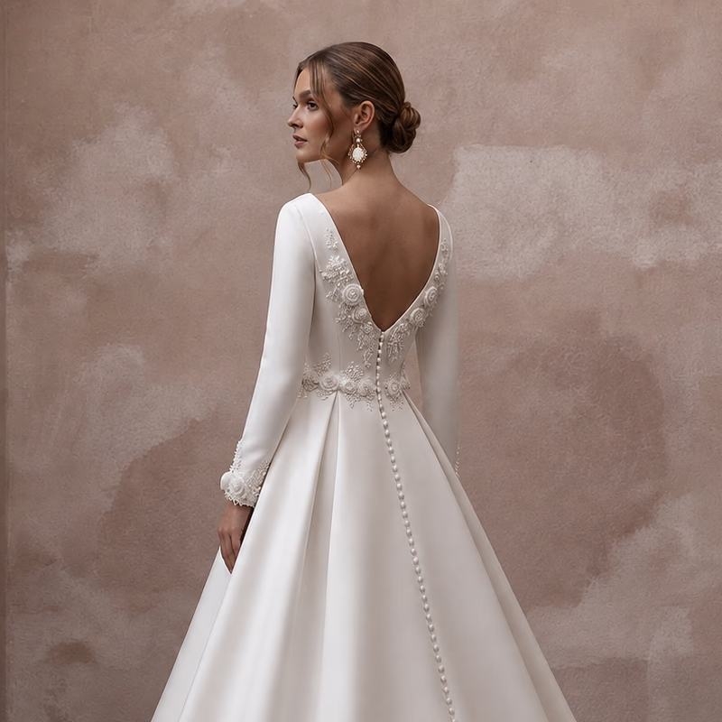 Duchess Satin A - Line Wedding Dresses with Classic Charm - Apparel & Accessories > Clothing > Wedding & Bridal Party Dresses > Wedding Dresses - Mignonette