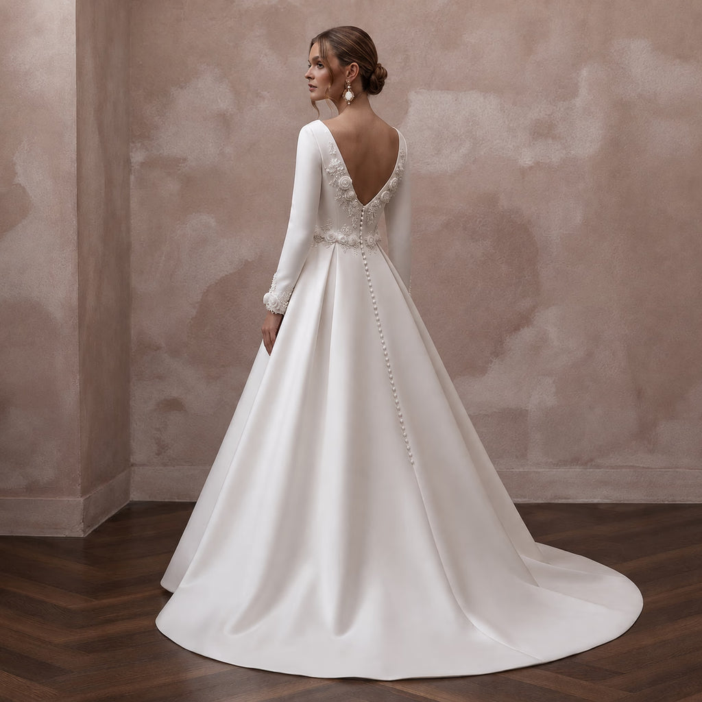 Duchess Satin A - Line Wedding Dresses with Classic Charm - Apparel & Accessories > Clothing > Wedding & Bridal Party Dresses > Wedding Dresses - Mignonette