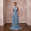 Dusty Blue Chiffon Halter Neck Pleated Evening Dress