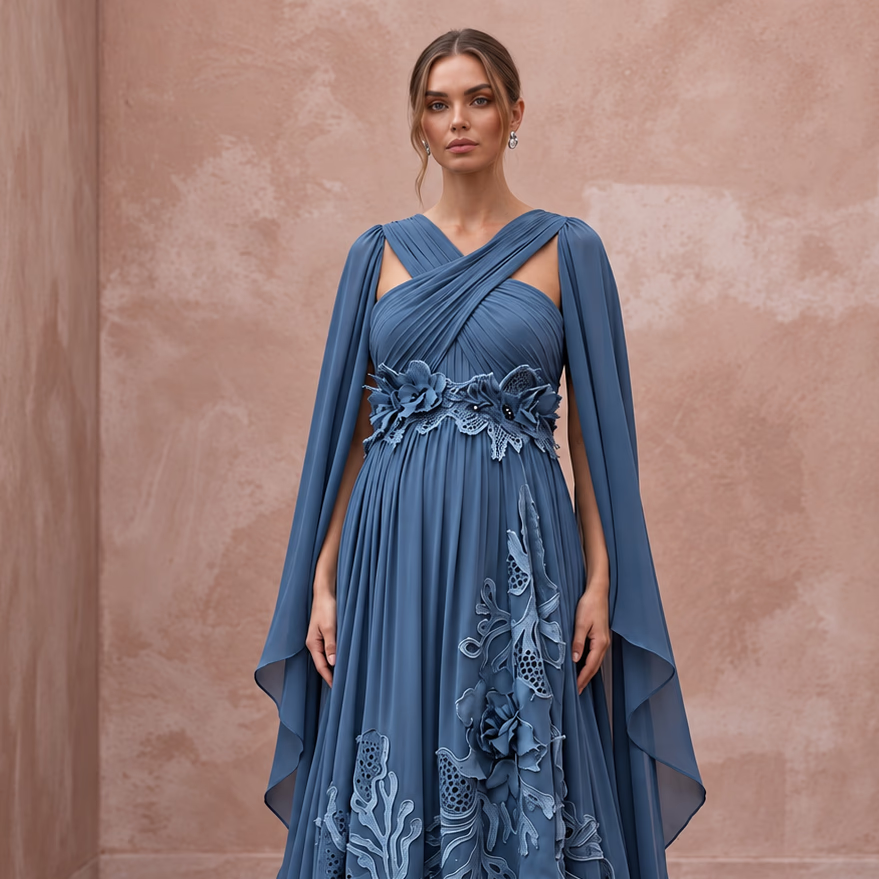 Dusty Blue Flowing Georgette Empire Waist Maternity Formal Dress