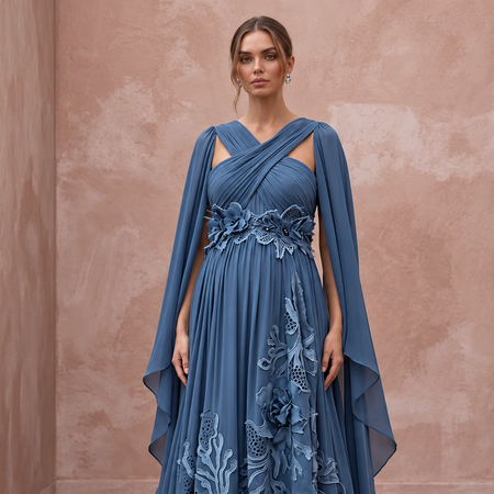 Dusty Blue Flowing Georgette Empire Waist Maternity Formal Dress