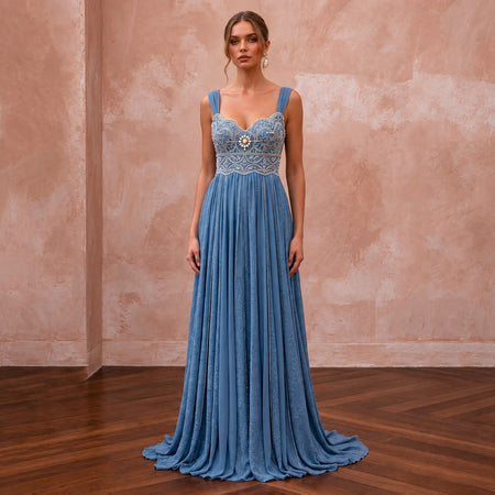 Dusty Blue Flowing Georgette Empire Waist Maternity Formal Dress