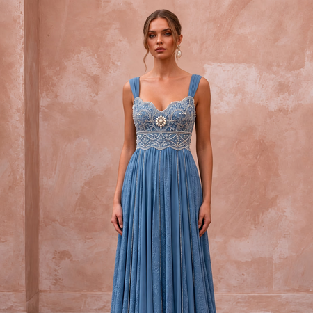 Dusty Blue Flowing Georgette Empire Waist Maternity Formal Dress