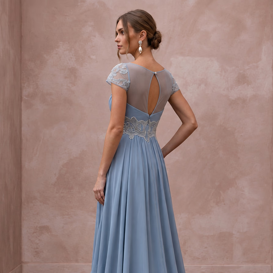 Dusty Blue Flowing Georgette Empire Waist Maternity Formal Dress - Apparel & Accessories > Clothing > Wedding & Bridal Party Dresses > Wedding Dresses - Mignonette Bridal