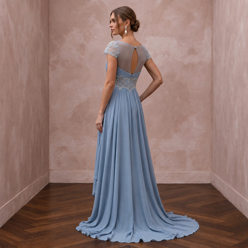 Dusty Blue Flowing Georgette Empire Waist Maternity Formal Dress - Apparel & Accessories > Clothing > Wedding & Bridal Party Dresses > Wedding Dresses - Mignonette Bridal