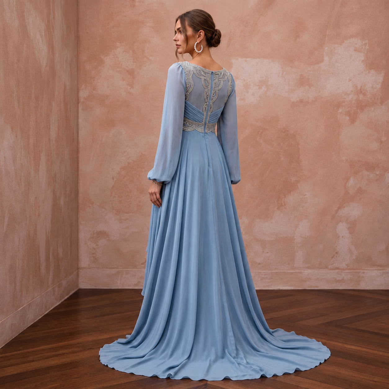 Dusty Blue Flowing Georgette Empire Waist Maternity Formal Dress Secondary image