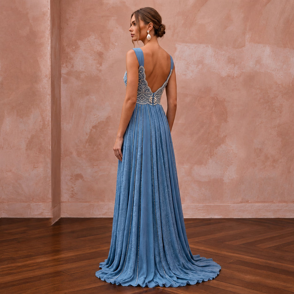 Dusty Blue Flowing Georgette Empire Waist Maternity Formal Dress