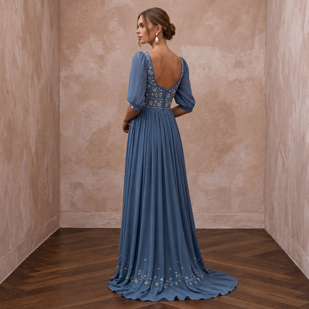 Dusty Blue Flowing Georgette Empire Waist Maternity Formal Dress