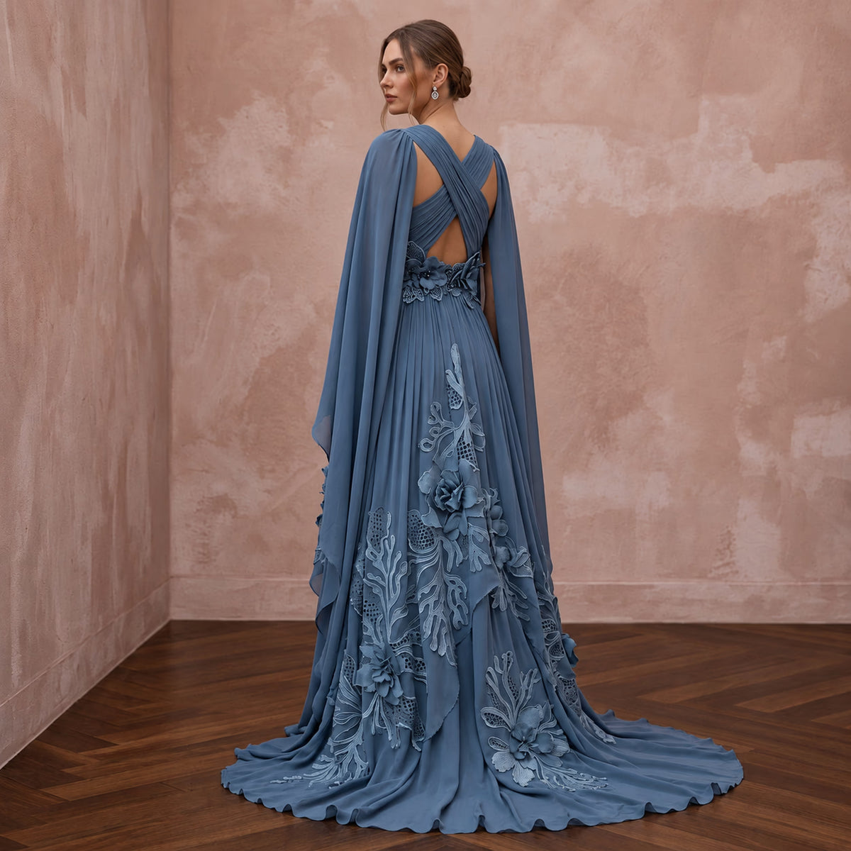Dusty Blue Flowing Georgette Empire Waist Maternity Formal Dress