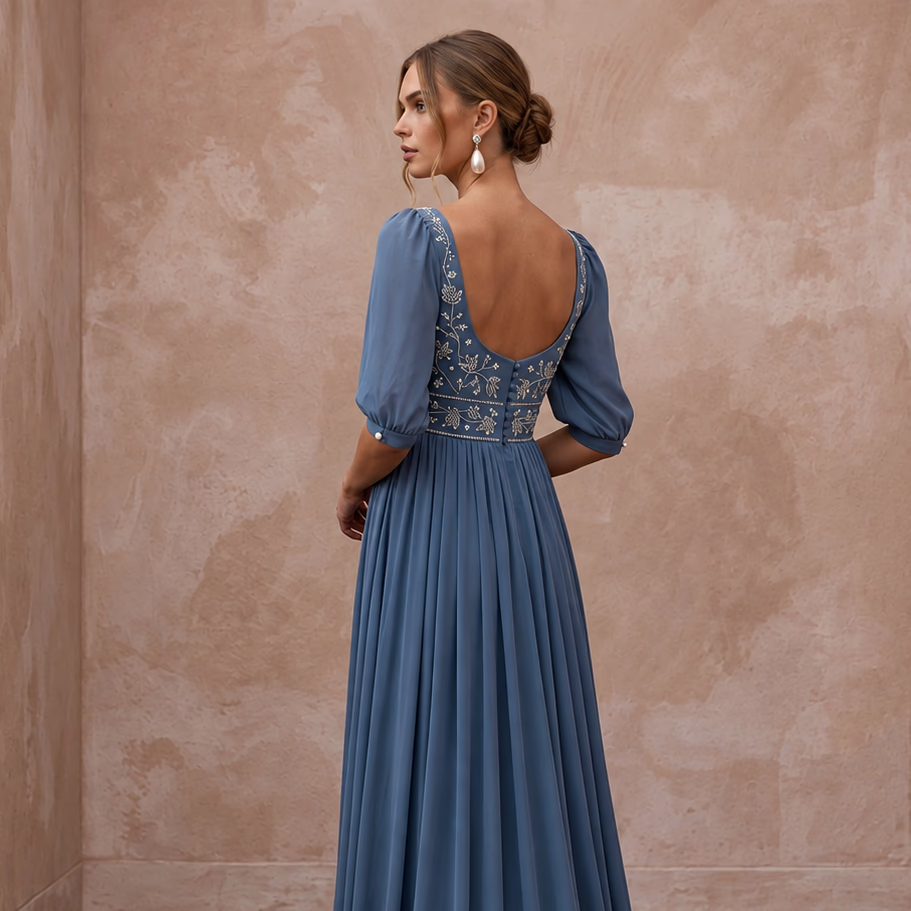 Dusty Blue Flowing Georgette Empire Waist Maternity Formal Dress