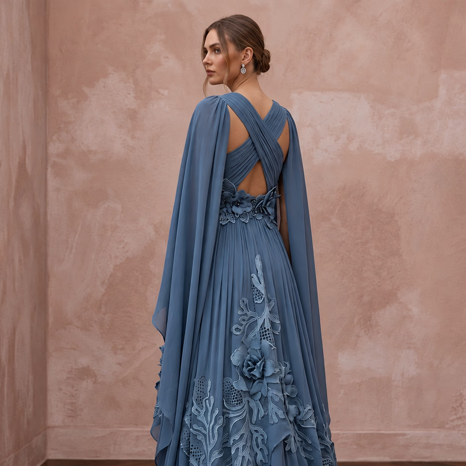 Dusty Blue Flowing Georgette Empire Waist Maternity Formal Dress
