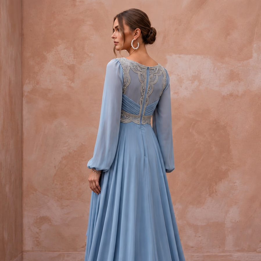 Dusty Blue Flowing Georgette Empire Waist Maternity Formal Dress