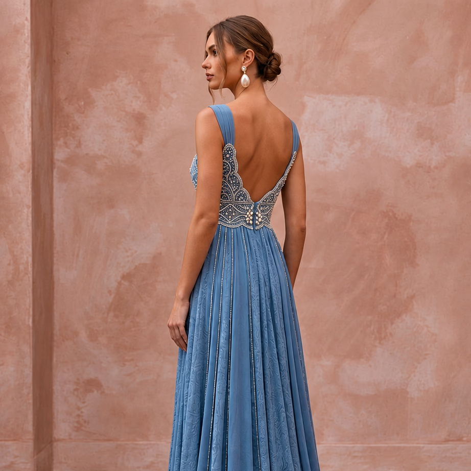 Dusty Blue Flowing Georgette Empire Waist Maternity Formal Dress