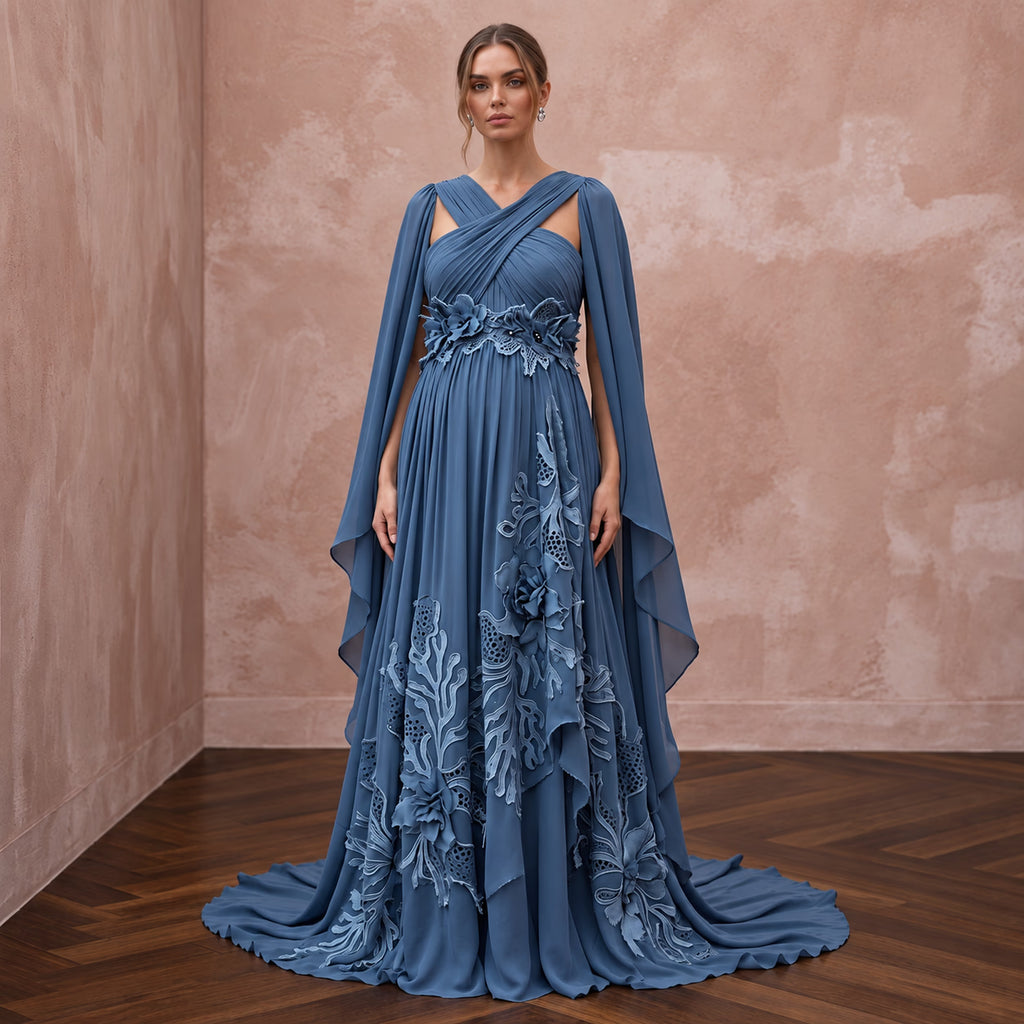 Dusty Blue Flowing Georgette Empire Waist Maternity Formal Dress