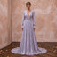 Dusty Lavender Chiffon Plunge Neck Pleated Skirt Prom Dress