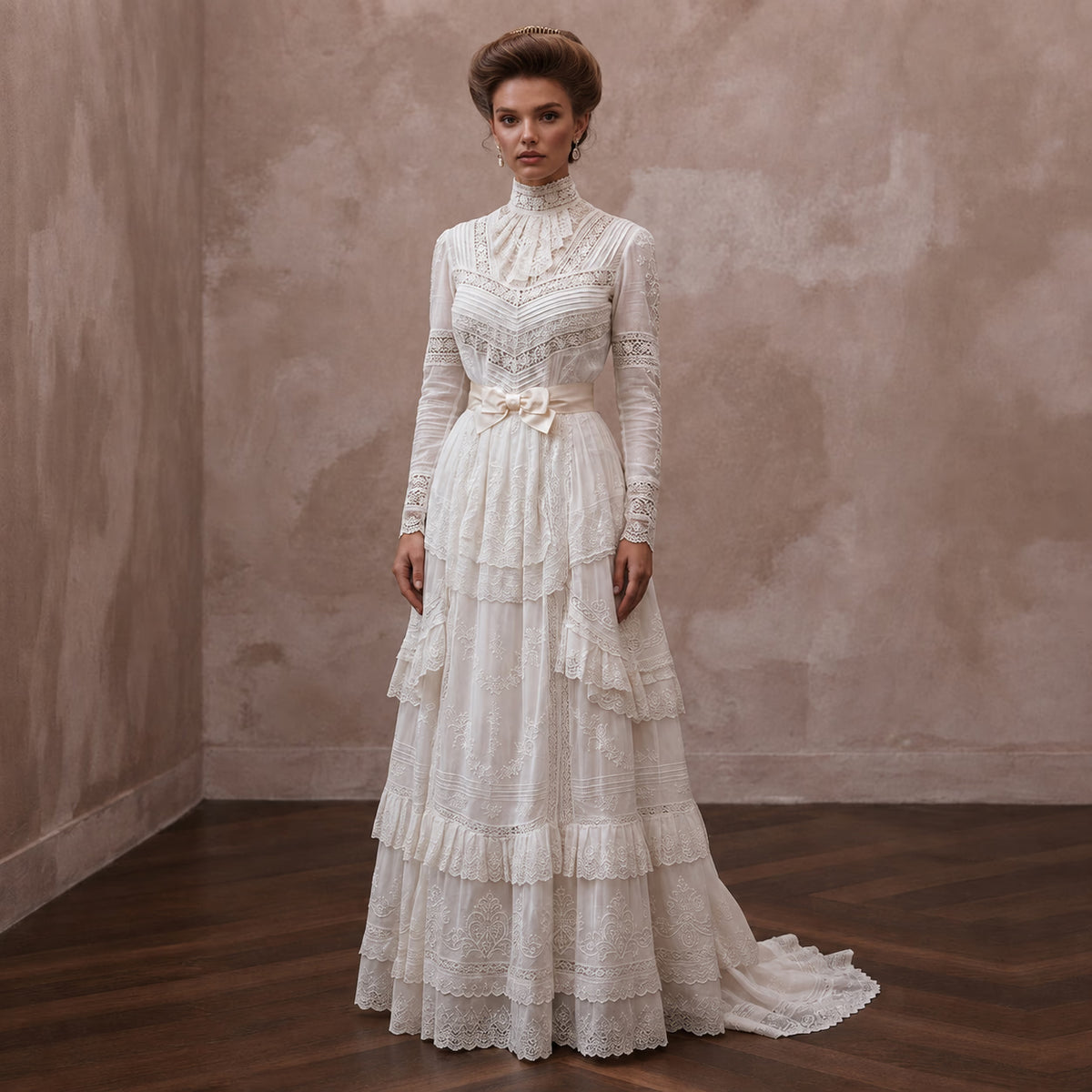 Edwardian Antique White Cotton Lawn Dress for Museum Elopement - Apparel & Accessories > Clothing > Wedding & Bridal Party Dresses > Wedding Dresses - Mignonette Bridal Main image