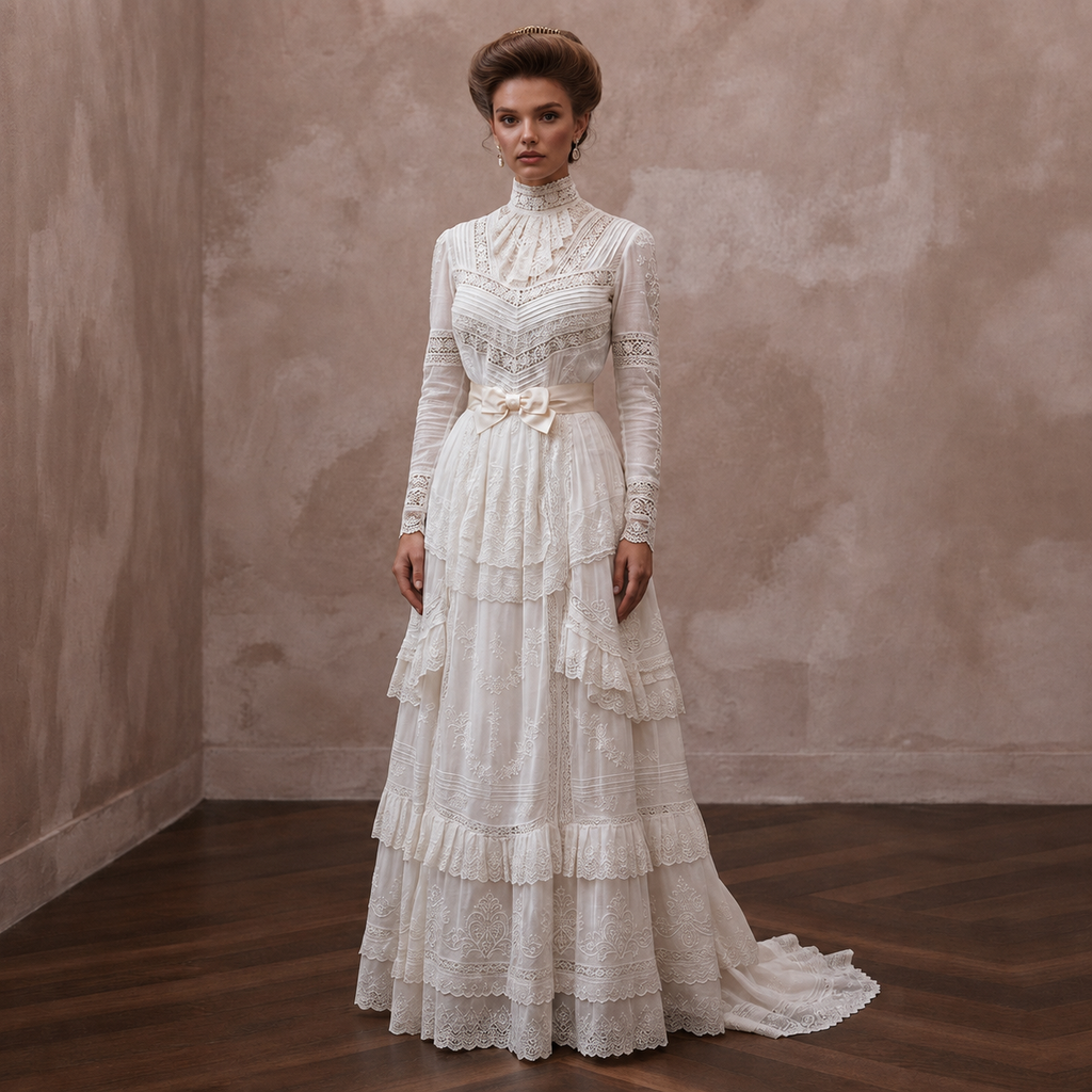 Edwardian Antique White Cotton Lawn Dress for Museum Elopement