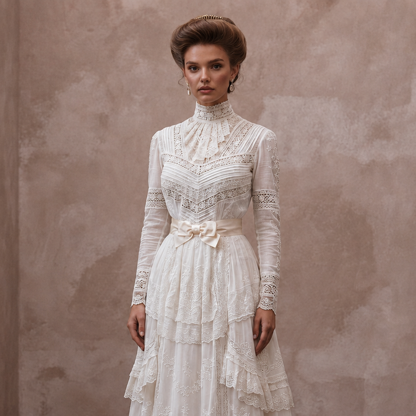 Edwardian Antique White Cotton Lawn Dress for Museum Elopement